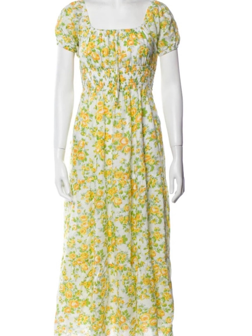 Faithful the Brand Yellow Floral Linen Dress Medium